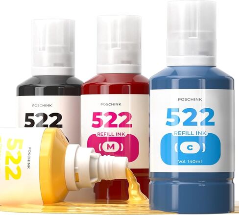 522 زجاجة إعادة تعبئة الحبر، استبدال حبر إعادة التعبئة المتوافق مع Epson Ecotank ET-2800 ET-2720 ET-2803 ET-4800 ET-4700 إلخ. طابعات Eco Tank، عبوات حبر طابعة EcoTank عالية السعة T522 in Kuwait