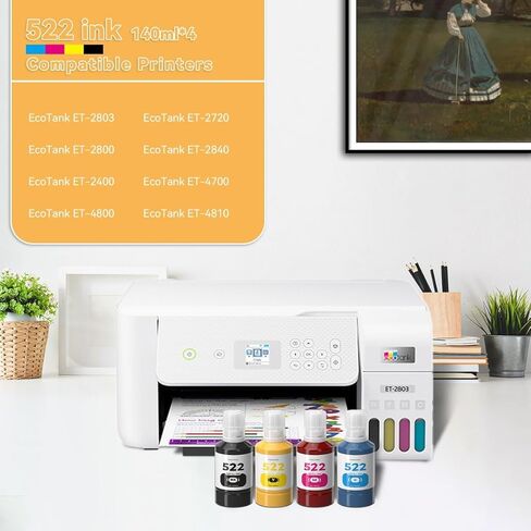 522 زجاجة إعادة تعبئة الحبر، استبدال حبر إعادة التعبئة المتوافق مع Epson Ecotank ET-2800 ET-2720 ET-2803 ET-4800 ET-4700 إلخ. طابعات Eco Tank، عبوات حبر طابعة EcoTank عالية السعة T522 in Kuwait