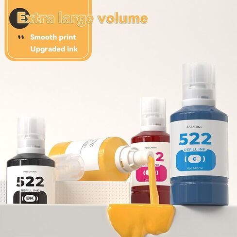 522 زجاجة إعادة تعبئة الحبر، استبدال حبر إعادة التعبئة المتوافق مع Epson Ecotank ET-2800 ET-2720 ET-2803 ET-4800 ET-4700 إلخ. طابعات Eco Tank، عبوات حبر طابعة EcoTank عالية السعة T522 in Kuwait