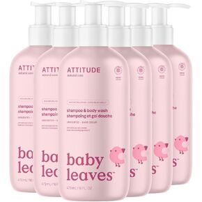 ATTITUDE 2-in-1 Shampoo and Body Wash for Baby, EWG Verified, Dermatologically Tested, Made with Naturally Derived Ingredients, Vegan, Unscented, 16 Fl Oz (Pack of 6)