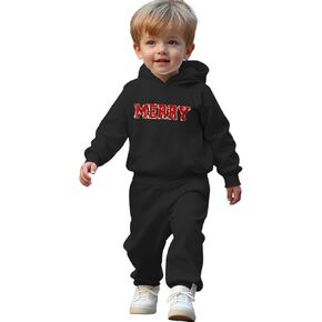 SOFEON Toddler Christmas Outfit Baby Boy Girl Sweatsuit Glitter Merry Hoodie Sweatshirt Pants Fall Winter Christmas Clothes