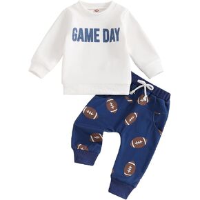 Toddler Baby Boy Football Outfit 2 Piece Fall Winter Clothes Rugby Print Pullover Sweatshirt And Jogger Set
