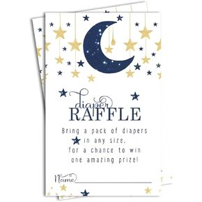 Twinkle Little Star Diaper Raffle Tickets, Celestial Baby Shower Games for Prizes, Navy and Gold Baby Shower Diaper Raffle Invitation Insert Cards, 50 Pack