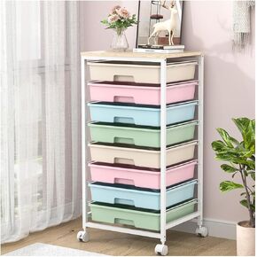 Rolling Storage Cart with Drawers,Utility Cart With 8 Drawers and Wooden Tabletop,Rolling Drawer Cart,Storage Drawer Cart for Living Room,Classroom,Bedroom,Bathroom,Dorm,Office,Green