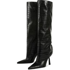 Oiamenne Knee High Boots Women's Fold Over Boots Pointed Toe Stiletto Heel Tall Boots Slip On Sexy Long Boots Fashion Dress Boots for Women in Kuwait