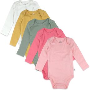 HonestBaby Baby Girls' 5-pack Long Sleeve Bodysuits One-piece 100% Organic Cotton for Infant Baby Girls', Unisex