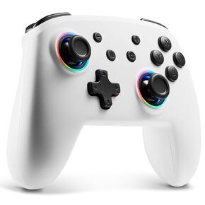 BINBOKPLAY Switch Controller, Hall Effect Joystick Switch Controller Compatible with Switch/Switch Lite, Wireless Gamepad with 7 LED Colors/Motion Control/Dual Vibration/Turbo (White)