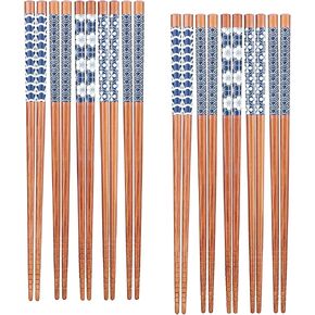 Antner 10 Pairs Natural Bamboo Chopsticks Japanese Style Reusable Chop Sticks, Dishwasher Safe Chopstick Set, 8.8 Inch/22.5cm