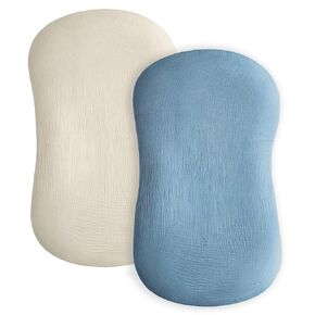 Baby Lounger Cover, Muslin Baby Nest Cover 2 Pack, 100% Cotton Newborn Lounger Cover, Infant Lounger Cover, Breathable Adjustable Slipcover for Boys Girls, Covers Only