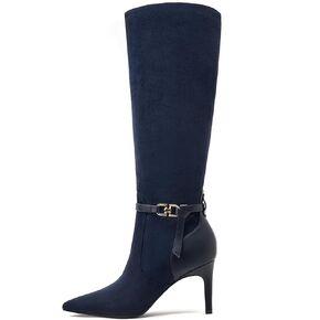 Women's Knee High Boots Women Mid Heel Pointed Toe Tall Boots for Women High Heel Side Zipper with Buckle Bow Knots Long Boots for Fall Winter for Fall Winter