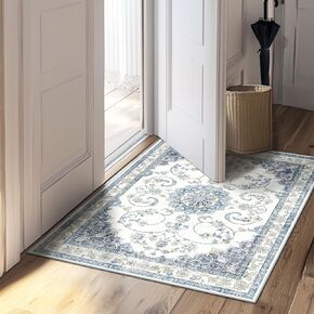 Washable 6x9 Area Rugs for Living Room Low Pile Non Slip Machine, Vintage Floral Rugs for Bedroom Water Repellent Soft Distressed Indoor Decor Carpet Coral Fleece (Sage Green)