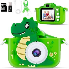 Kids Camera,Digital Camera Toys Kids Children,Toddler Camera with Dual Cameras 1080P HD Video,Christmas Dinosaur Gifts for Girls Boys Age 3-12,32GB SD Card and USB card reader Included(Dinosaur-Green)