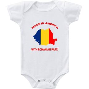 Baby Bodysuit Made in America with Romanian Parts Funny Boy & Girl Clothes White