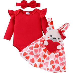 Baby Girl Christmas Outfits Long Sleeve Cartoon Bodysuit Romper Overall Skirt Dress Headband Infant Girl Clothes
