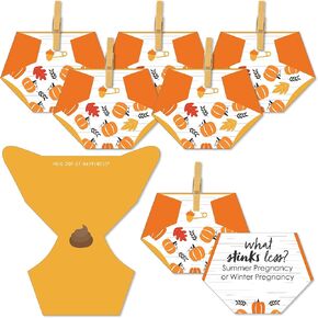 Big Dot of Happiness Fall Pumpkin - Halloween or Thanksgiving Baby Shower Conversation Starter - 2-in-1 Dirty Diaper Game - Set of 24