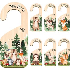 Woodland Baby Closet Dividers - 7PCS Wooden Baby Clothes Dividers for Closet Clothes Organizers Newborn to 24 Months Home Animals Theme Nursery Baby Clothes Decor Closet Hanging Size Organizer