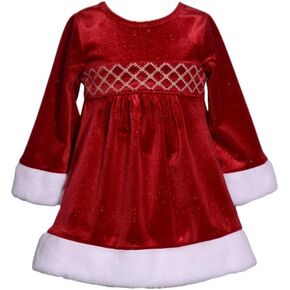 Bonnie Jean Christmas Dress - Red Santa Fur Holiday Dress for Baby, Toddler and Little Girls