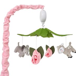 PINNKKU Floral & Animals Musical Crib Mobile for Baby Girls, Nursery Decor, Calming Soother Baby Crib Mobile with 12 Lullabies, Perfect Toy for Boys Girls