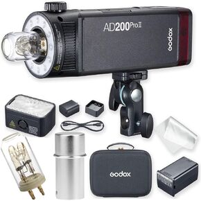 Godox AD200 Pro II AD200Pro II AD200ProII, One-Tap Sync with X3, Bi-Color LED Modelling Led, Color Group Indicator, 1/512 to 1/1with 0.1, W/Extra Bare Bulb and Flash Tube Protector