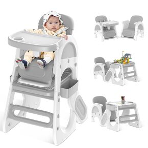 High Chair, High Chairs for Babies and Toddlers, 6 in 1 Convertible High Chair, Baby High Chair with Table Set, Building Block Table, Removable Tray, Adjustable Back&Footrest, Safety Harness(Grey)
