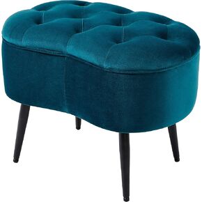 BIRDROCK HOME Tufted Oblong Velvet Ottoman - Mid Century Modern Design Furniture with Steel Legs - Soft, Compact, Padded Foot Stool for Living Room, Office and Bedroom- Teal Velvet, 22.5x15 Inches