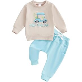 Toddler Baby Boy Girl Fall Winter Clothes 2Pc Long Sleeve Golf Cart Embroidery Sweatshirt Tops and Sweat Pants Set