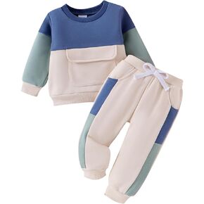 Baby Boy Clothes Toddler Fall Winter Outfits Long Sleeve Patchwork Sweatshirt Pullover Tops + Sweatpants 6 Months-3T