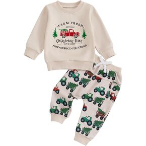 Eadrioss Christmas Baby Boy Outfit Truck Christmas Tree Print Crew Neck Shirt Sweatshirt Pant Infant Boy Christmas Clothes