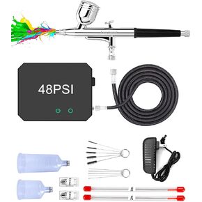 Gocheer Airbrush Kit with Air Compressor, 40 PSI Air Brush Non-Clogging with 0.2/0.3/0.5mm Nozzle and Cleaning Brush Sets