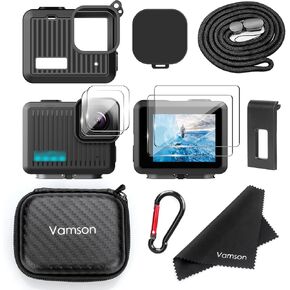 Silicone Protective Case for Go Pro Hero, with Mini Storage Case, Battery Side Cover, Tempered Glass Protectors Film, Lens Caps and Lanyard for Go Pro Hero 4K Action Camera Accessories Kit