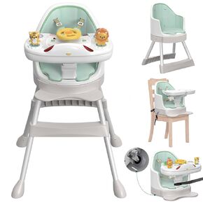 High Chair with Foldable Baffle, Easy to Put Baby in，Music & Lights Baby High Chair with Wheels and a Traction Rope，Baby Floor Seat with 5- Point Seat Belt & Footrest，MAX 80 LBS(Pink)
