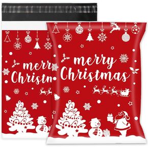 Whaline 100Pcs Winter Poly Mailer 10 x 13 Inch Cute Snowman Face Mailing Bags Christmas Xmas Self-Sealing Plastic Packaging Envelope Bags for Small Business