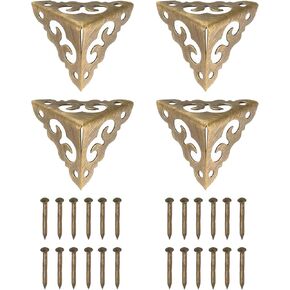 uxcell 4 Pcs Brass Edge Guard, 20mm Decorative Box Corner Cover, Corner Protector, Vintage Stair Dust Corners with Screws, Gold
