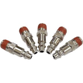 COSMOSTAR Industries Steel 1/4" MNPT Air Plug Fitting, 1/4 Inch Plug and 1/4" NPT Connector with Pre-Applied Sealant - Industrial Type Quick Connect Plugs (1/4" PMNPT, 5 PCS)