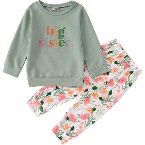Big Sister Outfits for Toddler Baby Girl Announcement Sweatshirt Pants Set Long Sleeve Shirts Fall Clothes Set 2Pcs