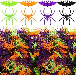 Zubebe 200 Pieces Halloween Spider Rings Bat Ring Plastic Spider Bat Rings Fake Toy Rings Bulk Halloween Rings Plastic Cupcake Topper for Halloween Decoration Party Favors Gifts in Saudi Arabia