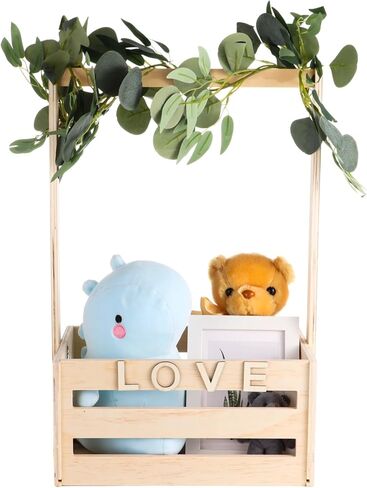 OMISTAR Wooden baby Shower Crate Closet, Wooden Shower Basket with Handle and Garland, Shower Basket Gift, Letters Self Adhesive Gifts Basket for Parents Family in Saudi Arabia