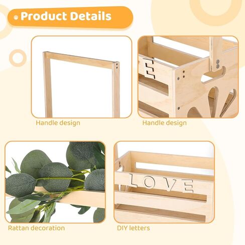 OMISTAR Wooden baby Shower Crate Closet, Wooden Shower Basket with Handle and Garland, Shower Basket Gift, Letters Self Adhesive Gifts Basket for Parents Family in Saudi Arabia