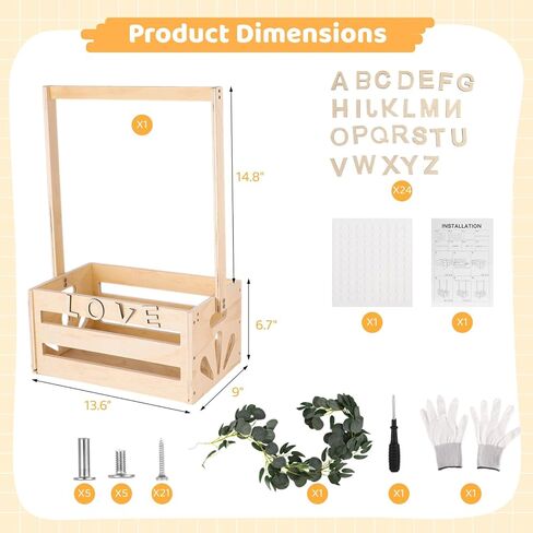 OMISTAR Wooden baby Shower Crate Closet, Wooden Shower Basket with Handle and Garland, Shower Basket Gift, Letters Self Adhesive Gifts Basket for Parents Family in Saudi Arabia