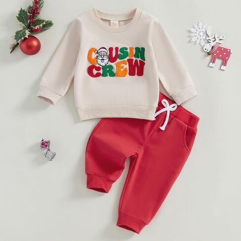 طفلة صبي لطيف كم طويل مطرزة مرح مشرق البلوز الرباط السراويل الطويلة الرضع ملابس عيد الميلاد in Kuwait