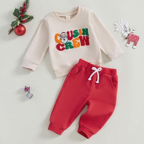 طفلة صبي لطيف كم طويل مطرزة مرح مشرق البلوز الرباط السراويل الطويلة الرضع ملابس عيد الميلاد in Kuwait