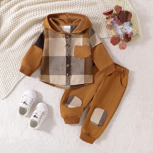 Toddler Boy Outfits Baby Flannel Hoodie Plaid Sweatshirt Sweatpants Baby Boy Fall Winter Festival Clothes in Saudi Arabia