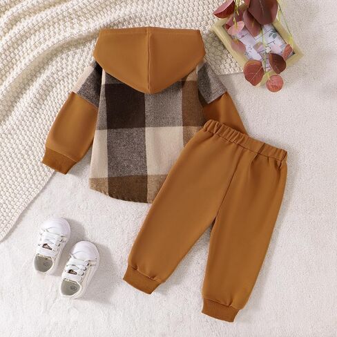Toddler Boy Outfits Baby Flannel Hoodie Plaid Sweatshirt Sweatpants Baby Boy Fall Winter Festival Clothes in Saudi Arabia