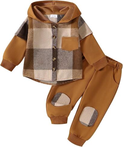 Toddler Boy Outfits Baby Flannel Hoodie Plaid Sweatshirt Sweatpants Baby Boy Fall Winter Festival Clothes in Saudi Arabia