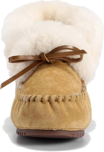 U-lite Women's Moccasin Slippers with Warm Wool Lining, Pigskin Leather Non-Slip Rubber Sole for Indoor and Outdoor Casual Winter Flat Shoes in Kuwait