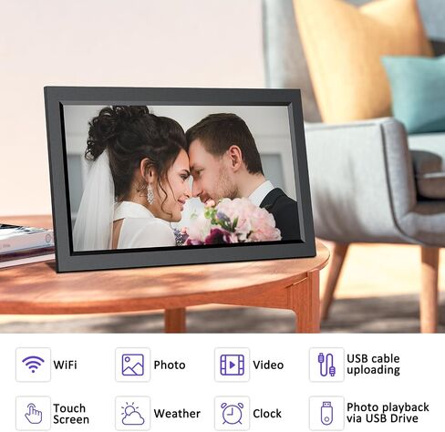 10.1 Inch WiFi Digital Picture Frame, IPS Touch Screen,1280x800 HD Photo Frame,16GB Storage, Auto-Rotate, Wall-Mounted/Tabletop, Share Photos & Videos via App,Birthday Gift for Mom in Saudi Arabia