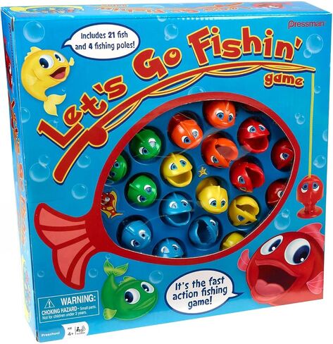 لعبة Let's Go Fishin' من Pressman - لعبة صيد الأسماك الأصلية سريعة الحركة!، 1-4 لاعبين in Saudi Arabia