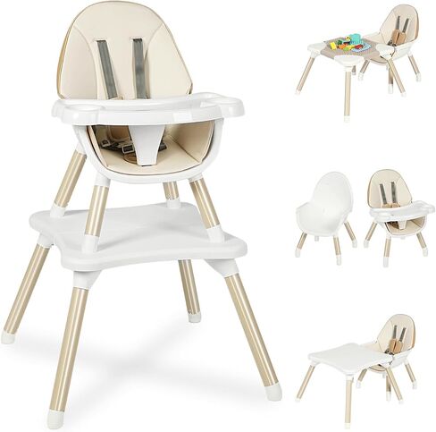 6 in 1 Baby High Chair, Convertible Highchair for Babies and Toddlers, Building Block Table Highchair with 5-Point Safety Harness/Removable Tray, Infant Feeding Table and Chair Set, Grey in Saudi Arabia