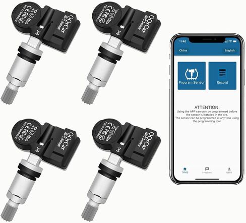 Universal TPMS Sensor Tire Pressure Sensor, QQrCar NFC Mobile Programmable 315MHz + 433MHz TPMS Sensors, OE-Level Tire Pressure Monitoring System Sensor for 99% Vehicles in Saudi Arabia