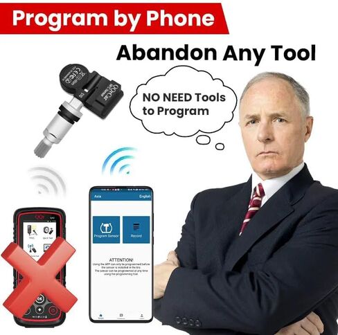 Universal TPMS Sensor Tire Pressure Sensor, QQrCar NFC Mobile Programmable 315MHz + 433MHz TPMS Sensors, OE-Level Tire Pressure Monitoring System Sensor for 99% Vehicles in Saudi Arabia